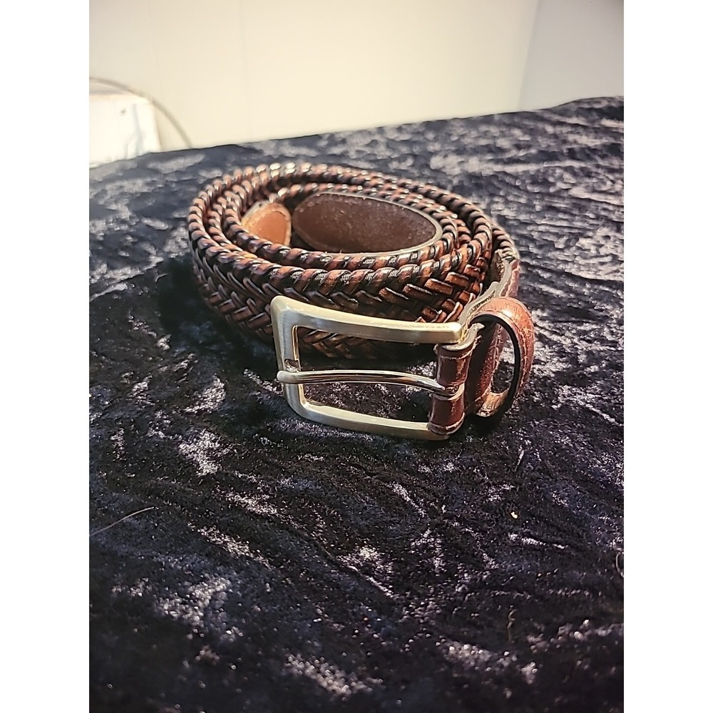 Vintage Genuine Leather Blend Mens 53" Long Brown Braided Keeper 1 Inch Wide